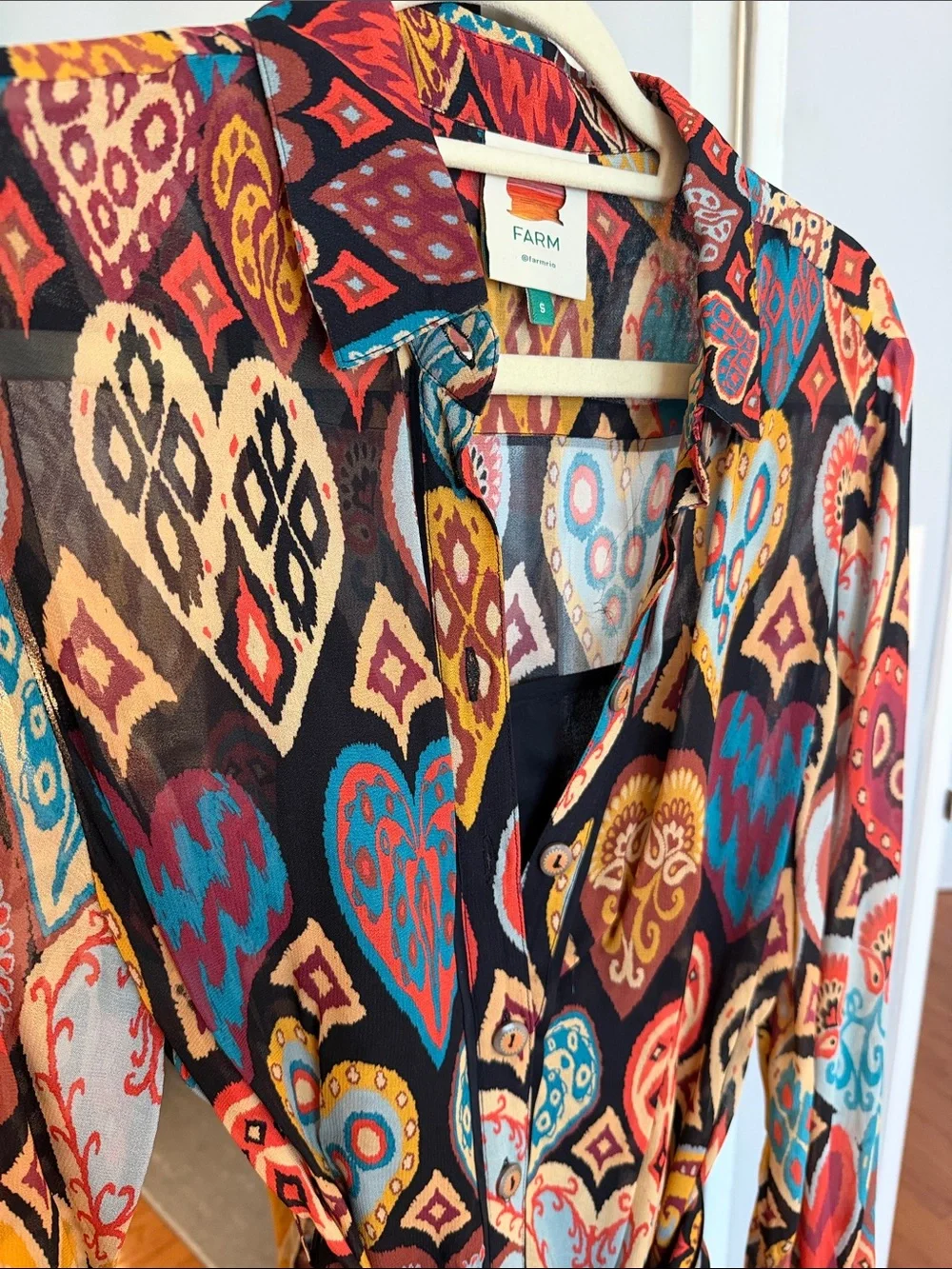 FARM Rio Black Multicolor Long-Sleeve Printed Wrap Dress